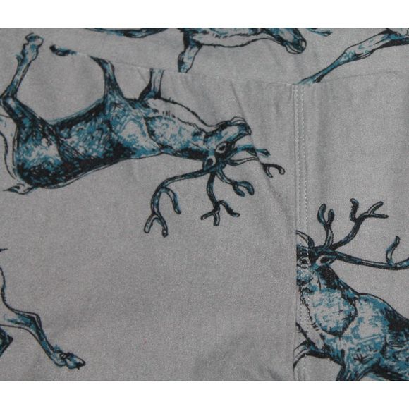 LulaRoe One Size Leggins Grey Hunting Buck Reindeer Christmas - Picture 2 of 3